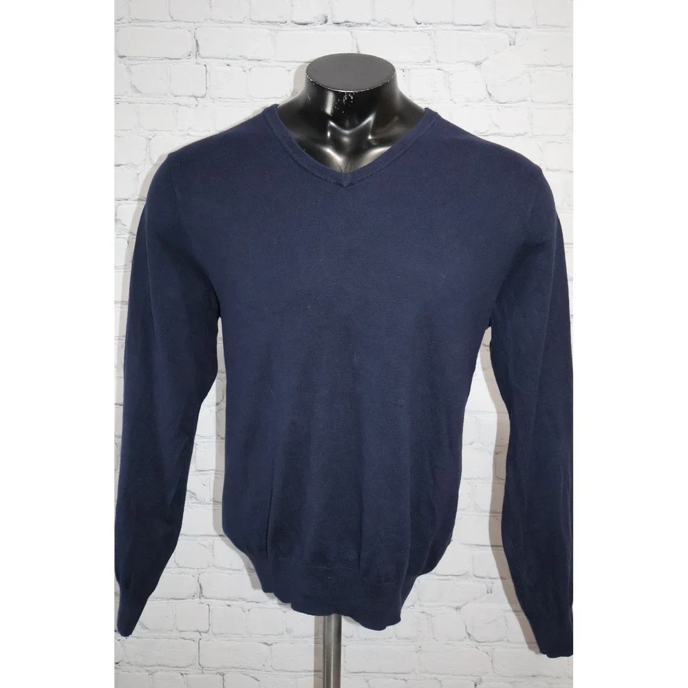 J Crew Sweater Mens Large Navy Blue V-Neck Cotton Cashmere Blend 17736 FA14